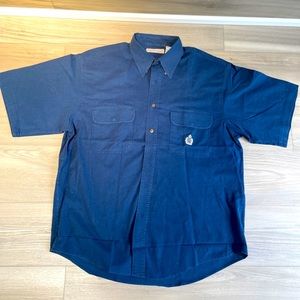 Vintage mens Bugle Boy Navy Blue button‎ down Shirt Size Large